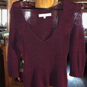 Better Page Small Maroon sheer V neck knit Top